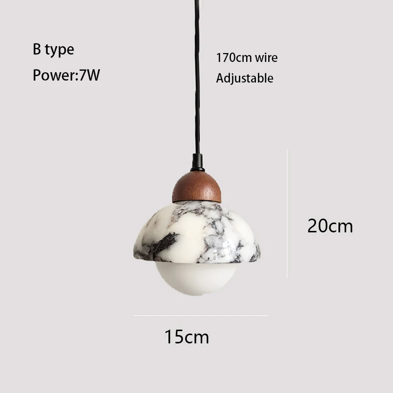 Светодиодный подвесной светильник из натурального мрамора, каменная люстра, маленькая спальня рядом с скандинавским подвесным потолочным светильником, лампа E27, сменное освещение