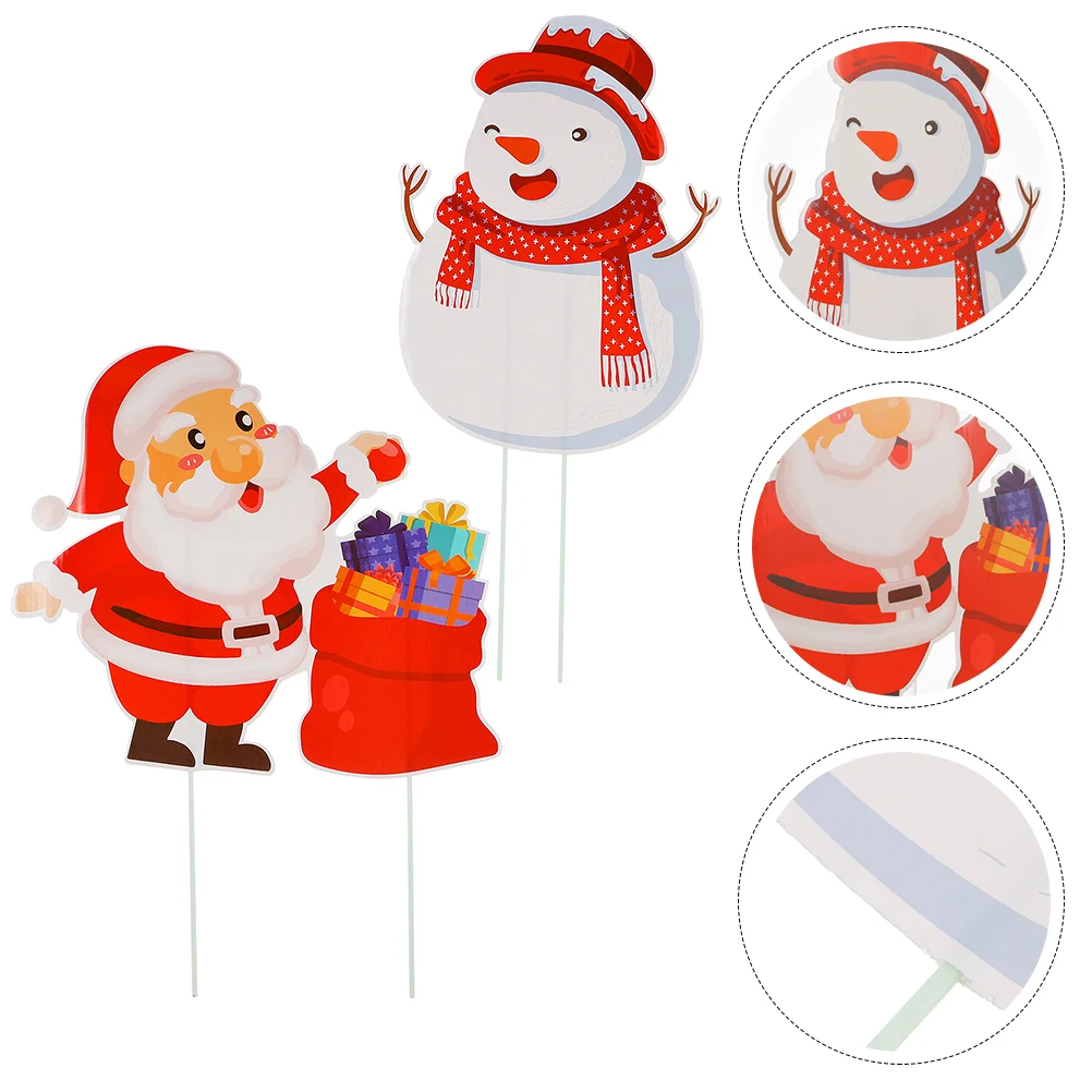 

2pcs Christmas Snowman Stake Christmas Garden Sign Santa Claus Stake Sign Decor Props Christmas Lawn Stakes Street Sign Board