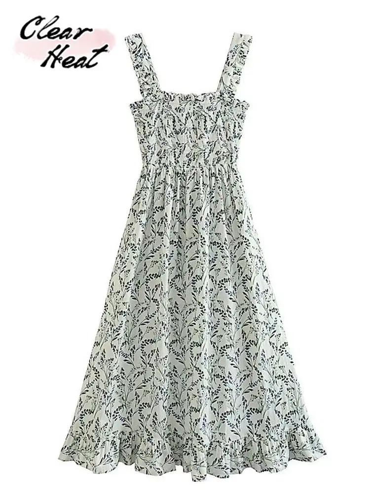 

Элегантное платье на бретельках с цветочным принтом, женские сексуальные платья с U-образным вырезом, без рукавов, с открытой спиной, с запахом на талии, Женский Пляжный наряд, платье для отпуска
