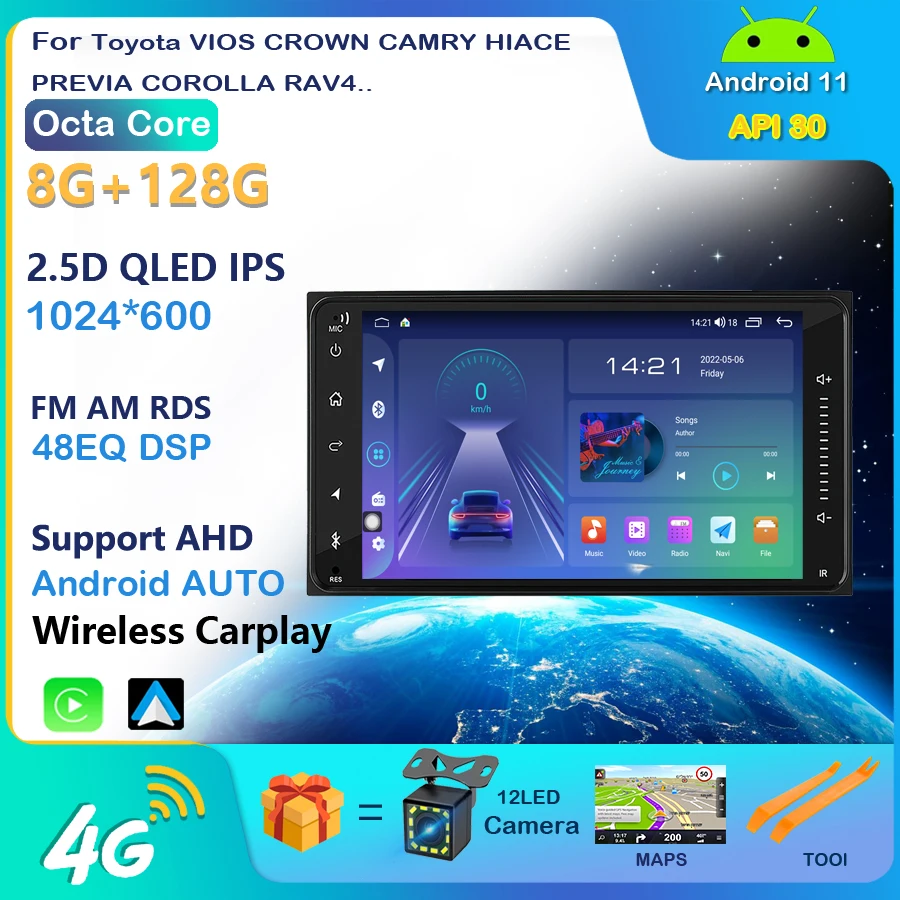 Универсальный Автомобильный мультимедийный радиоплеер CarPlay 2 din android 11 стерео для