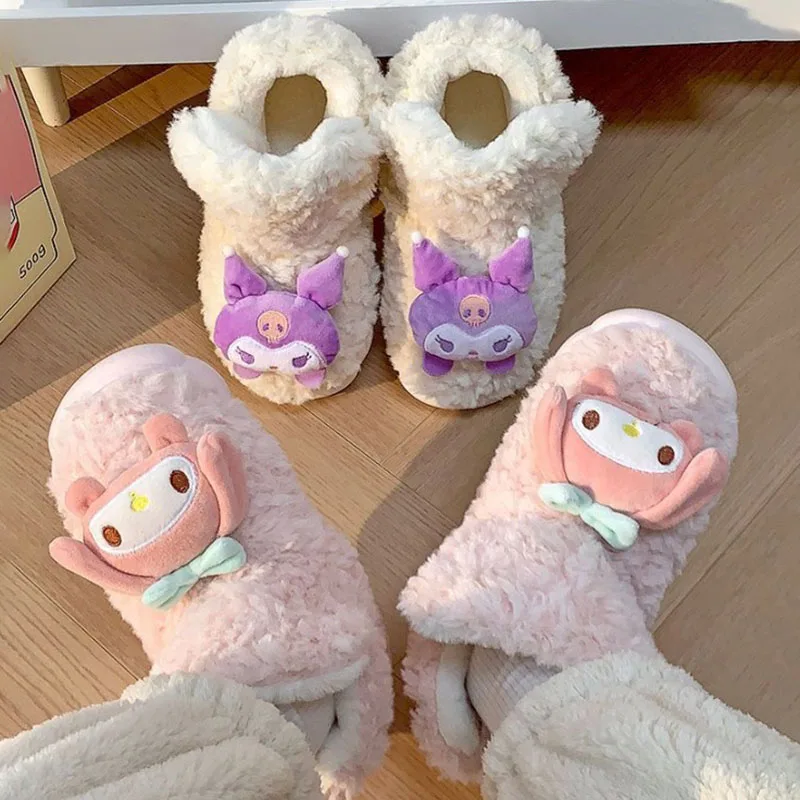 

Kawaii Sanrio аниме хлопковые ботинки Симпатичные Kuromi My Melody Cinnamoroll мультфильм все включено теплые Нескользящие мягкие подошвы подарки для девочек