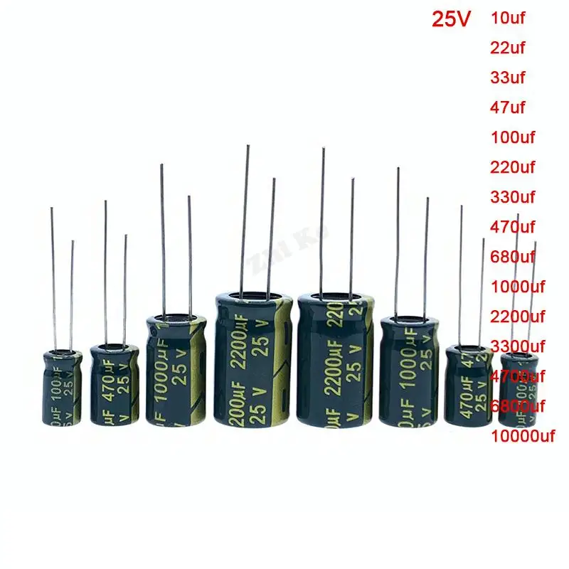 

25V 10~10000uf aluminum electrolytic capacitor high frequency 10uf 22uf 33uf 47uf 100uf 220uf 680uf 2200uf 3300uf 4700uf 6800uf