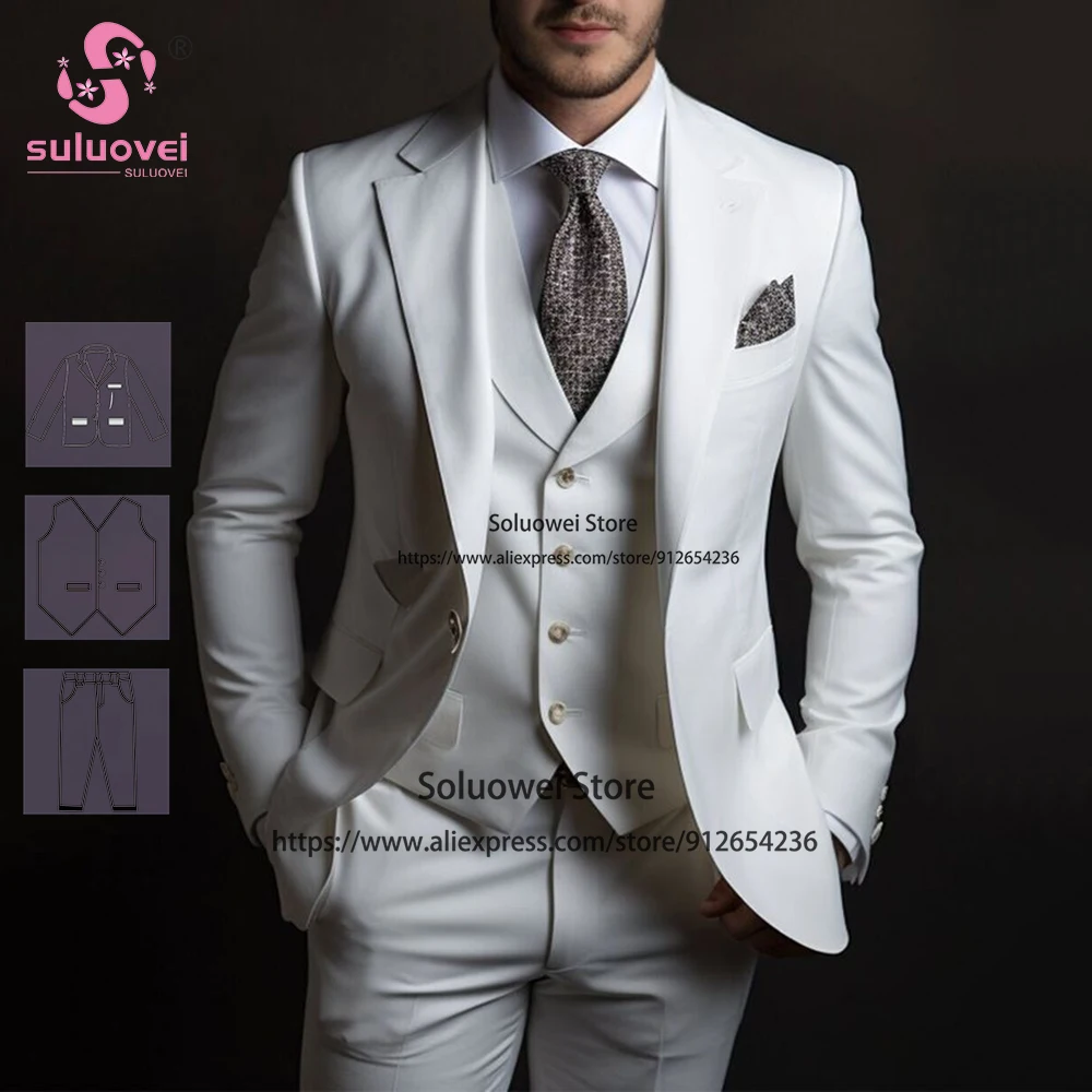 Элегантные белые свадебные костюмы для мужчин облегающий Комплект из 3-х