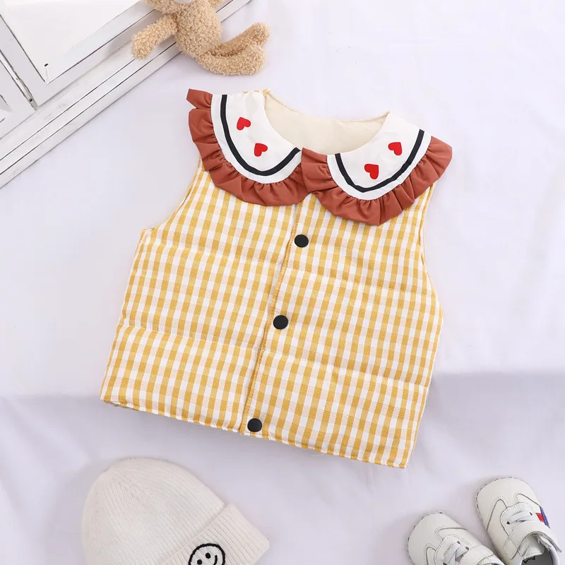 Детский жилет для маленьких девочек осенне-зимняя клетчатая куртка пальто