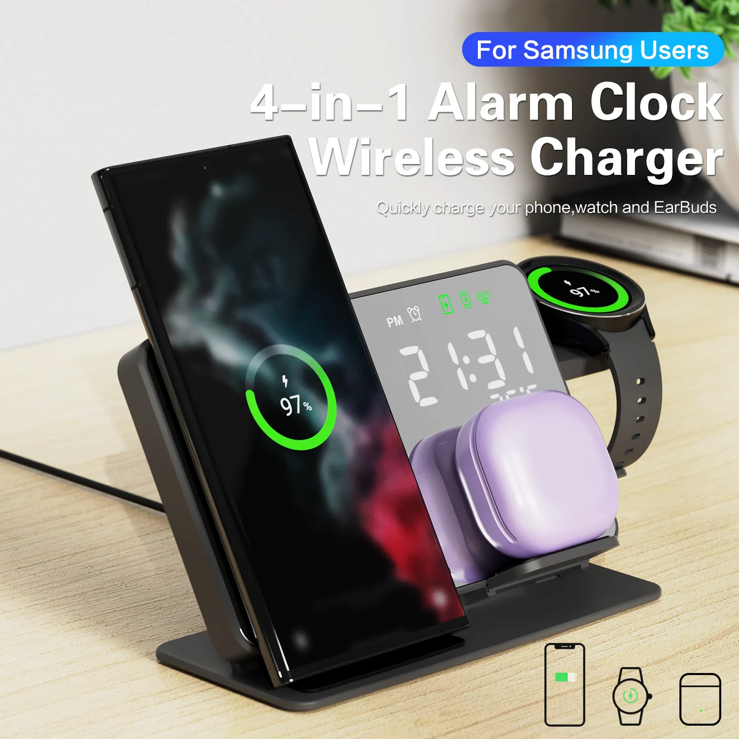 

4 in 1 Foldable Qi Fast Charging Dock Station Wireless Charger Stand for Samsung Galaxy S23 S22 Ultra Galaxy Watch 5 Pro Buds