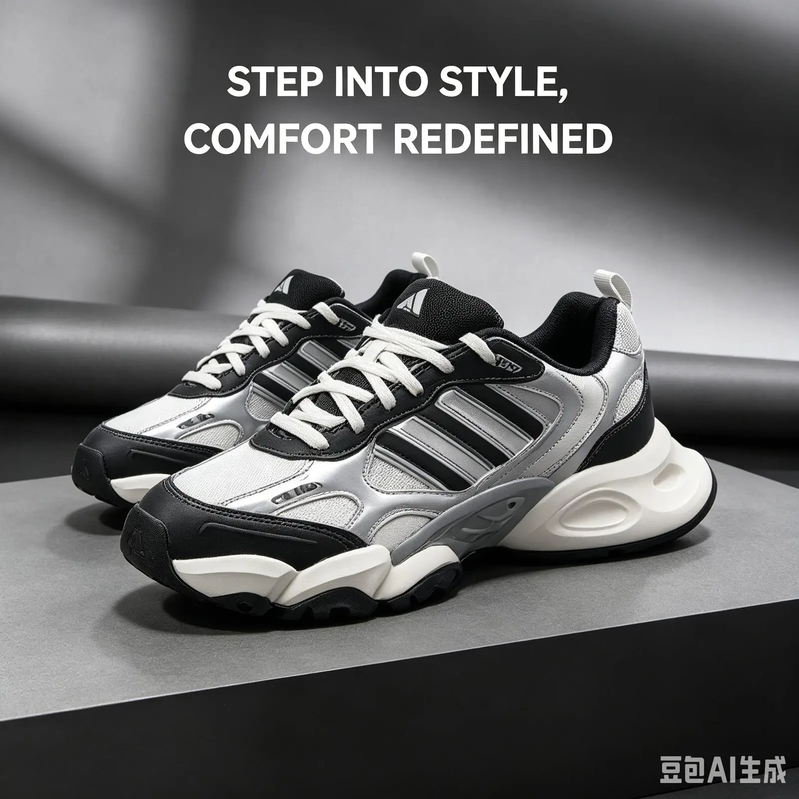 Фото Кроссовки для бега adidas Black White Three Stripes с дышащей сеткой, легкой амортизацией и тремя полосками GW8336 №1