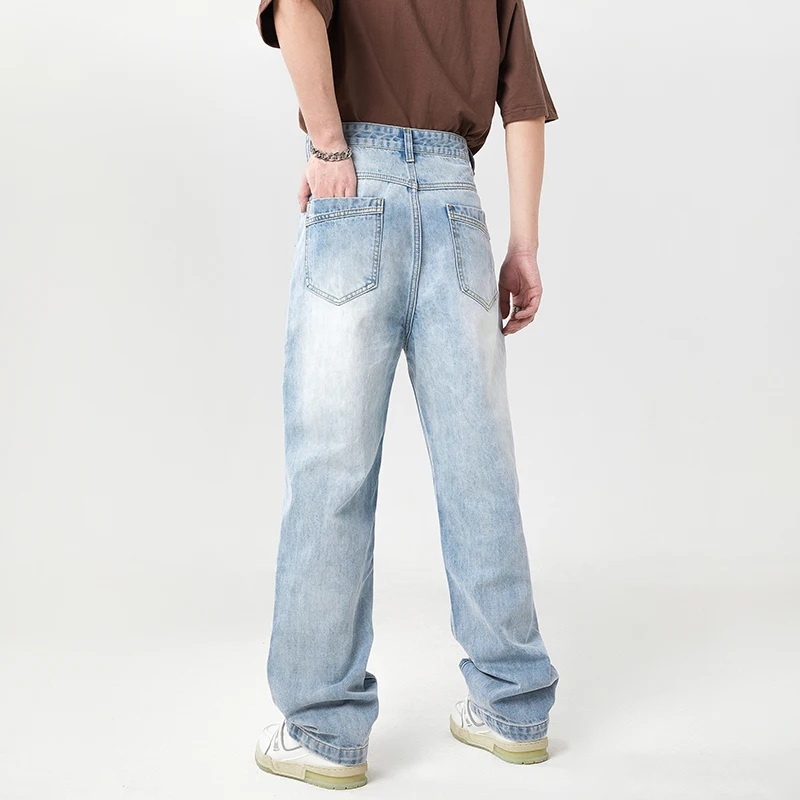 Высокие мужские удлиненные прямые джинсы в рубчик больших размеров уличная