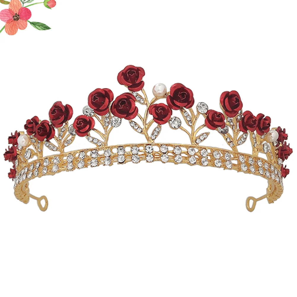 

Rose Bridal Crown Tiara Baroque Rhinestone Tiara Headband for Wedding Prom
