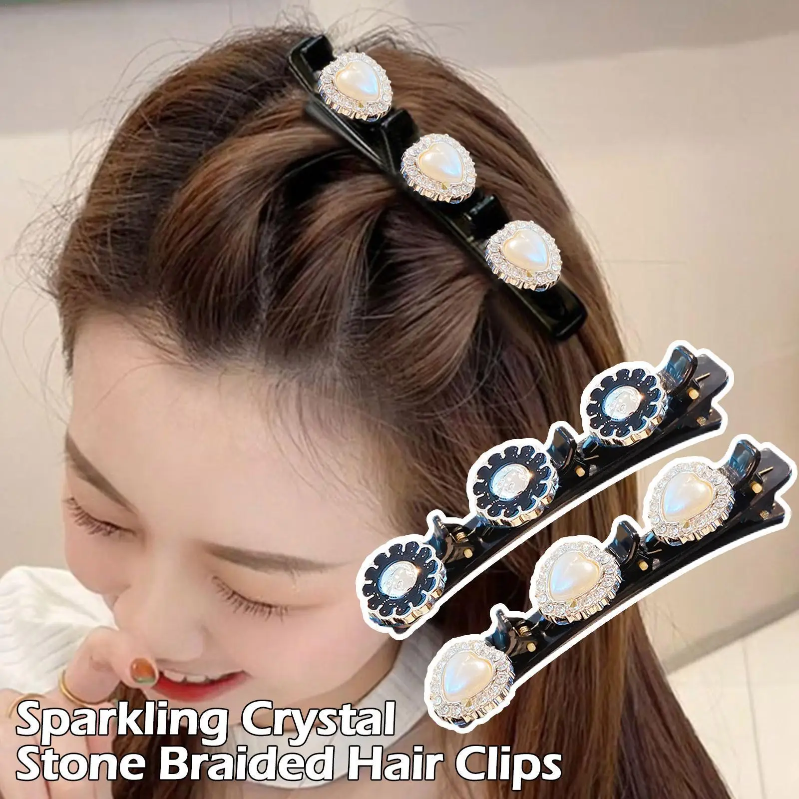 

Sparkling Crystal Stone Braided Hair Clips Braided Bangs Style Teethed Korean Double Clip Hair Duckbill Clip Hairpin Side C K9g3