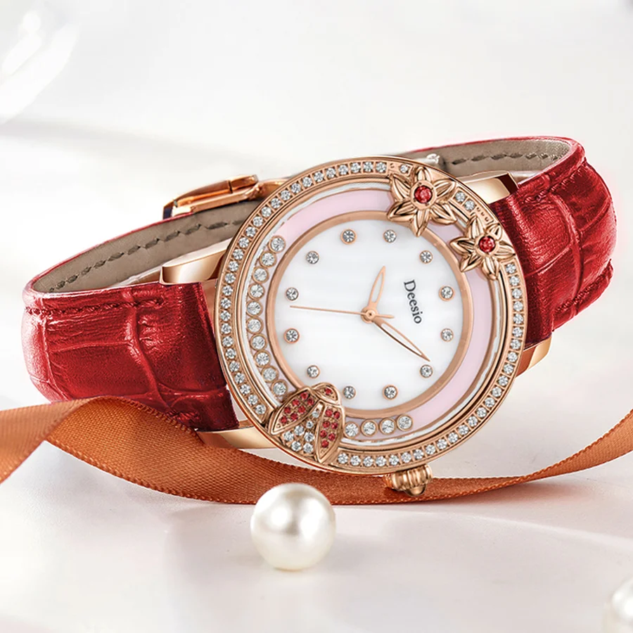 Роскошные женские кварцевые часы Deesio водонепроницаемые с японским механизмом