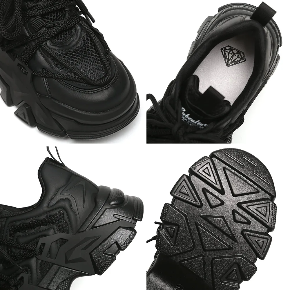 SOMILISS Genuine Leather Women Chunky Sneakers Mesh Patchwork Breathable Lace-Up Ladies Fashion Platform Casual Shoes Handmade