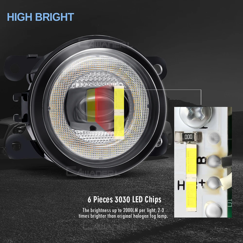 2 X Автомобильные светодиодные противотуманные фары в сборе 30 Вт 8000LM Ангельские