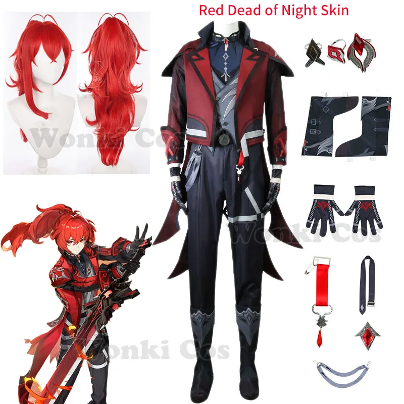 

Ударопрочный разбавитель Genshin красные мертвецы ночного косплея, разбавитель Genshin Ragnvindr, новый костюм из кожи, полный комплект