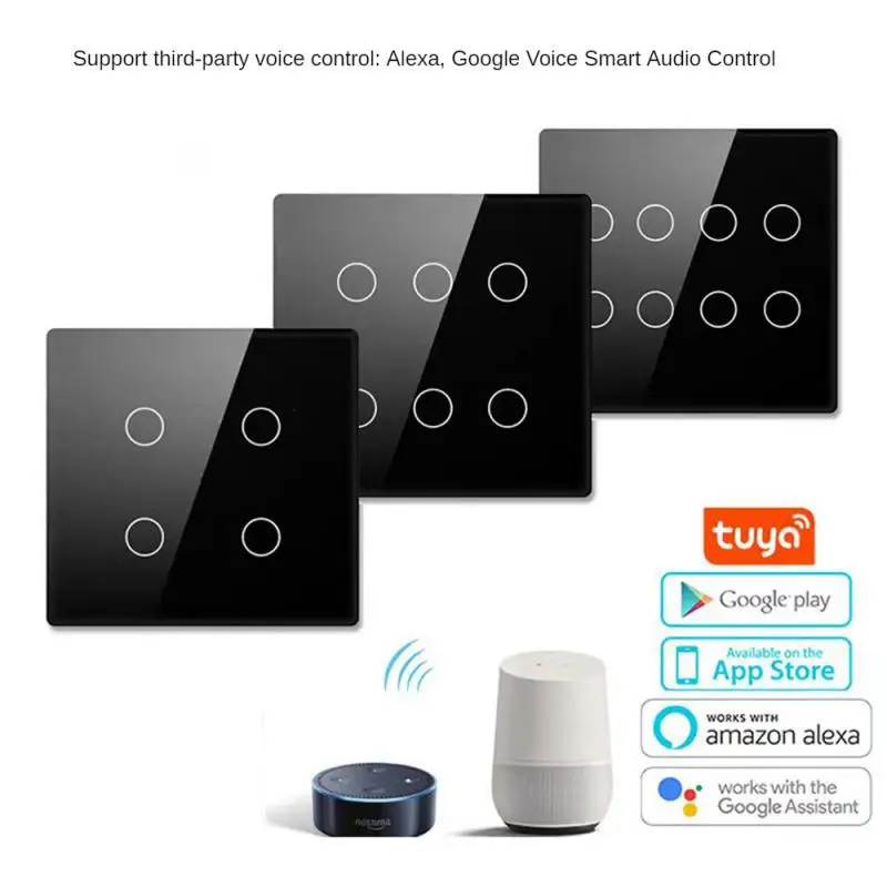 

Adjustable Light Switch Wireless Wall Switches Voice Control Zero Fire Wire Glass Screen Touch Panel Timing Smart Home