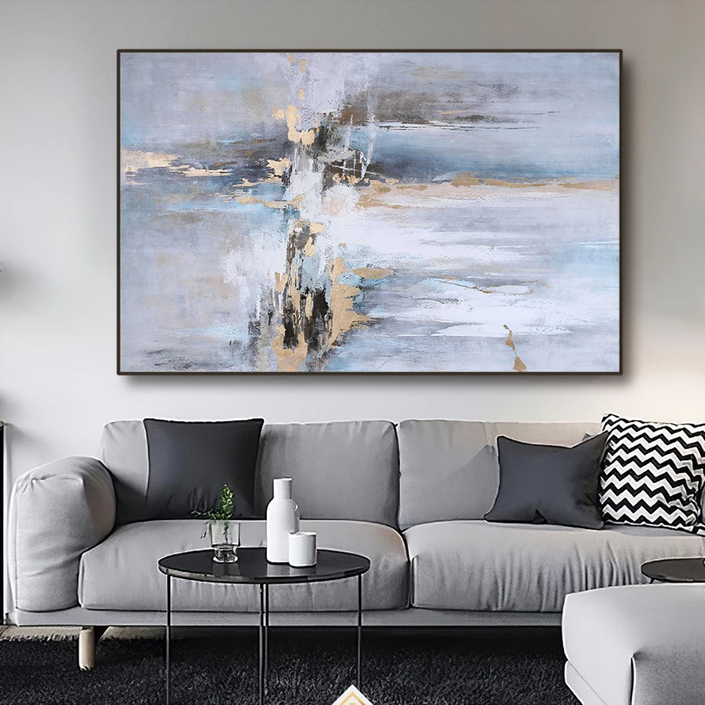 

Оригинальный дизайн Ручная роспись Абстрактная серая картина маслом на холсте Современная Золотая фольга украшение на стену, живопись мас...