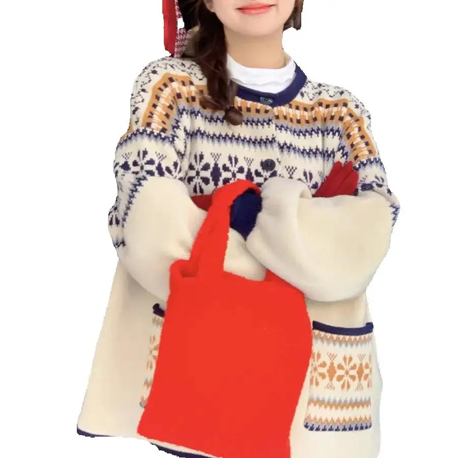 Британский свитер кардиган однобортный жаккардовый свободный ретро-свитер с