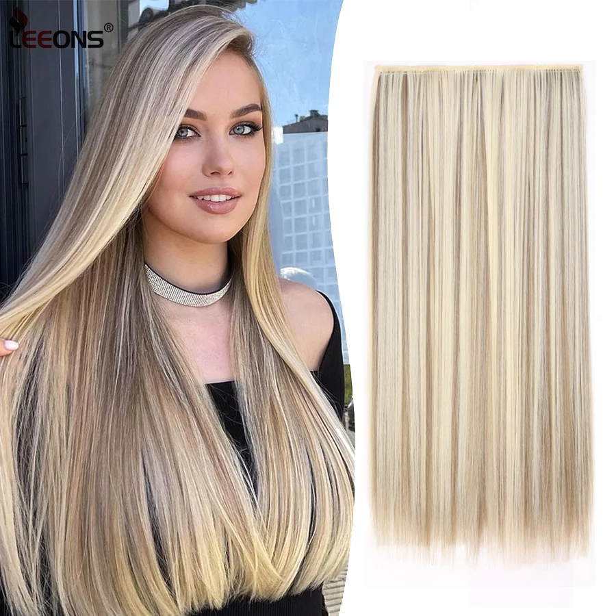 

22" Straight 5 Clip In Hair Extensions Heat Resistant Wavy Hairpiece High Temperature Fiber False Hair Synthetic Hair Extensions