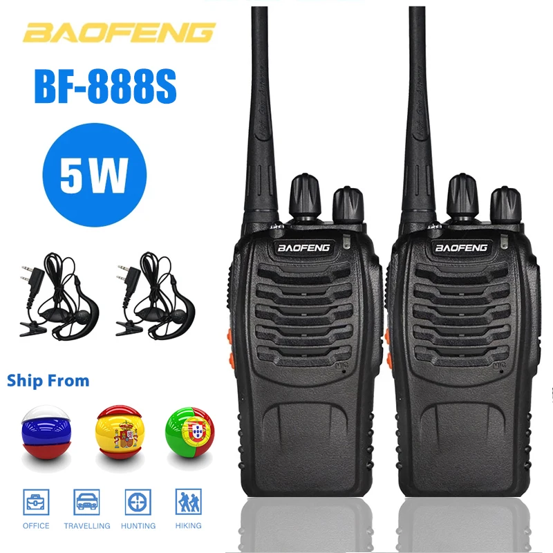 

2PC Walkie Talkie BF-888S Baofeng Two Way Radio Station UHF 400-470MHz Walkie-Talkie Set bf888s With Earpiece Portable Ham Radio