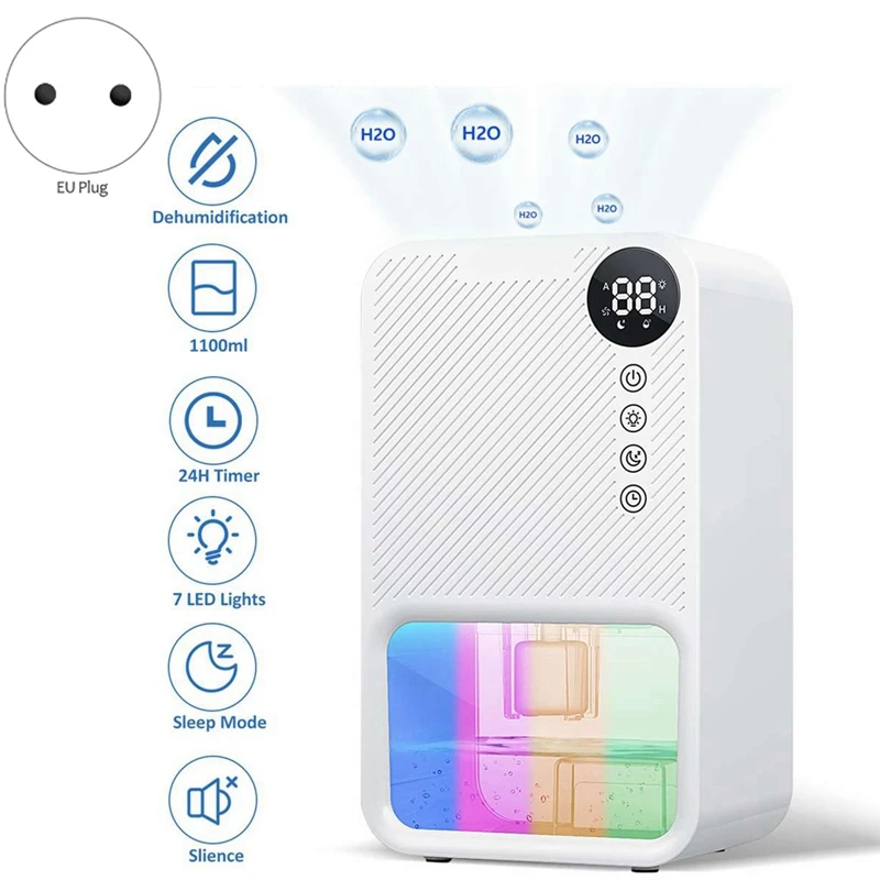 

1100Ml Dehumidifier Portable Moisture Absorbers Timing Colorful Light Quiet Air Dryer For Home Bedroom Bathroom