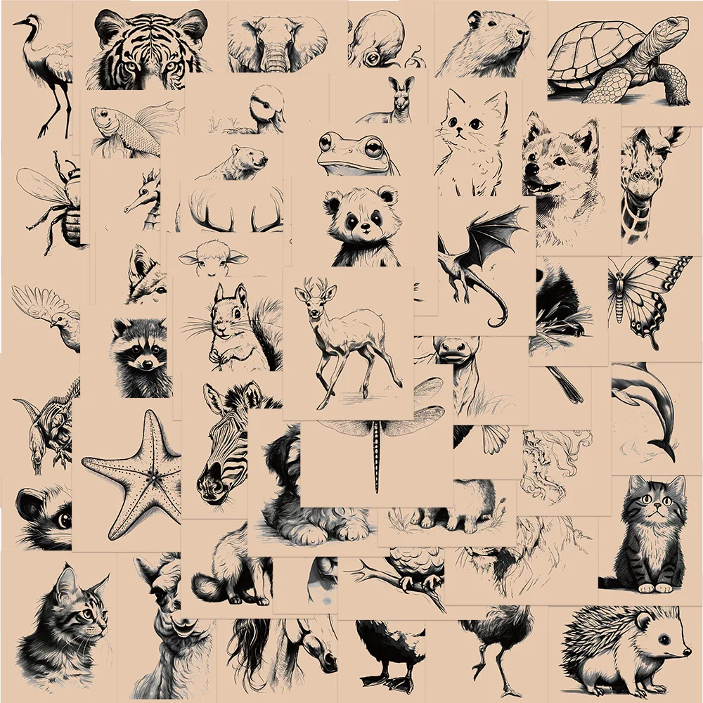 

50Pcs/Set Vintage Sketch Animal Series Graffiti Stickers For Laptop PC Guitar Luggage Decoration Planner Toy Stickers Gifts
