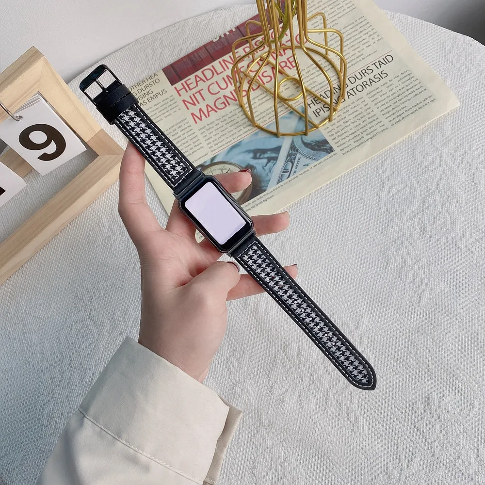 

Ремешок для смарт-часов Huawei, кожаный браслет с рисунком «гусиные лапки» для Hua Wei FIT, сменный Браслет