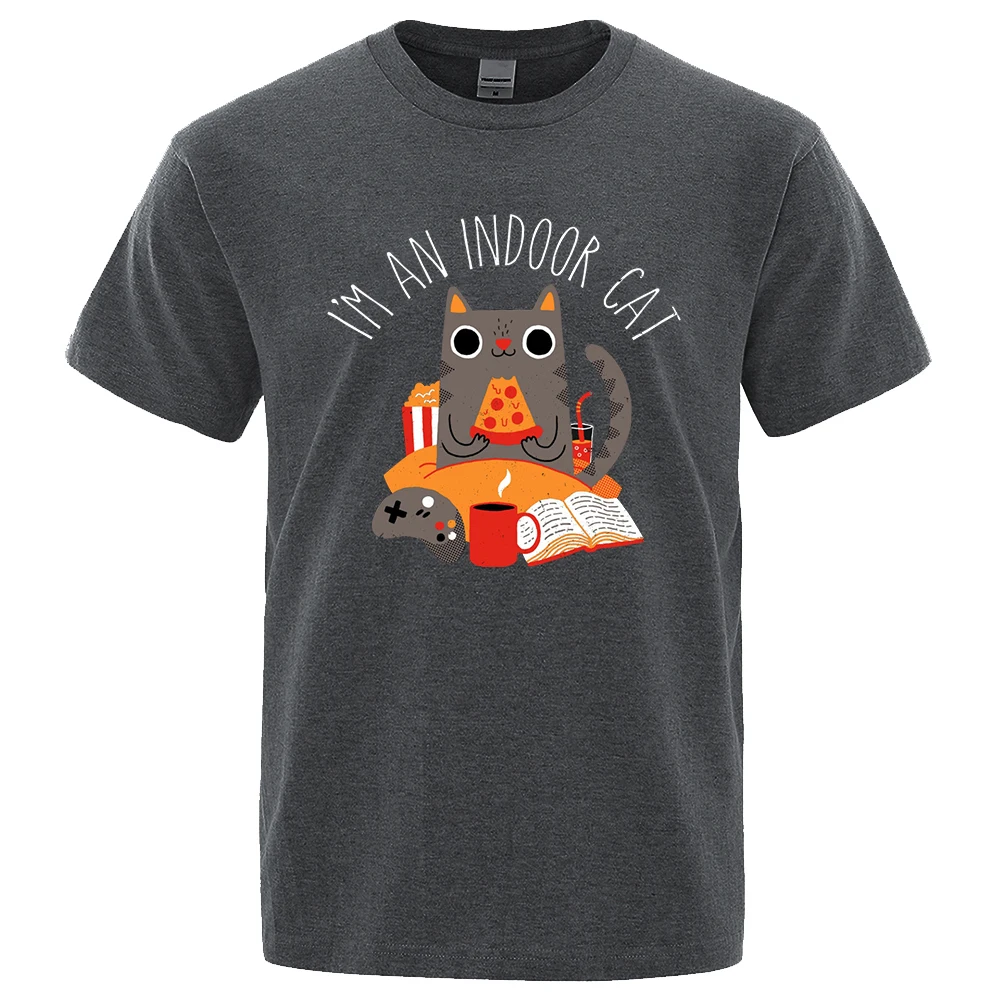 

Cat Sitting And Eating Pizza Funny Tshirts Men Fashion Cotton T Shirts Summer Fashion Mens Tee Clothes Oversize O-Neck Tops