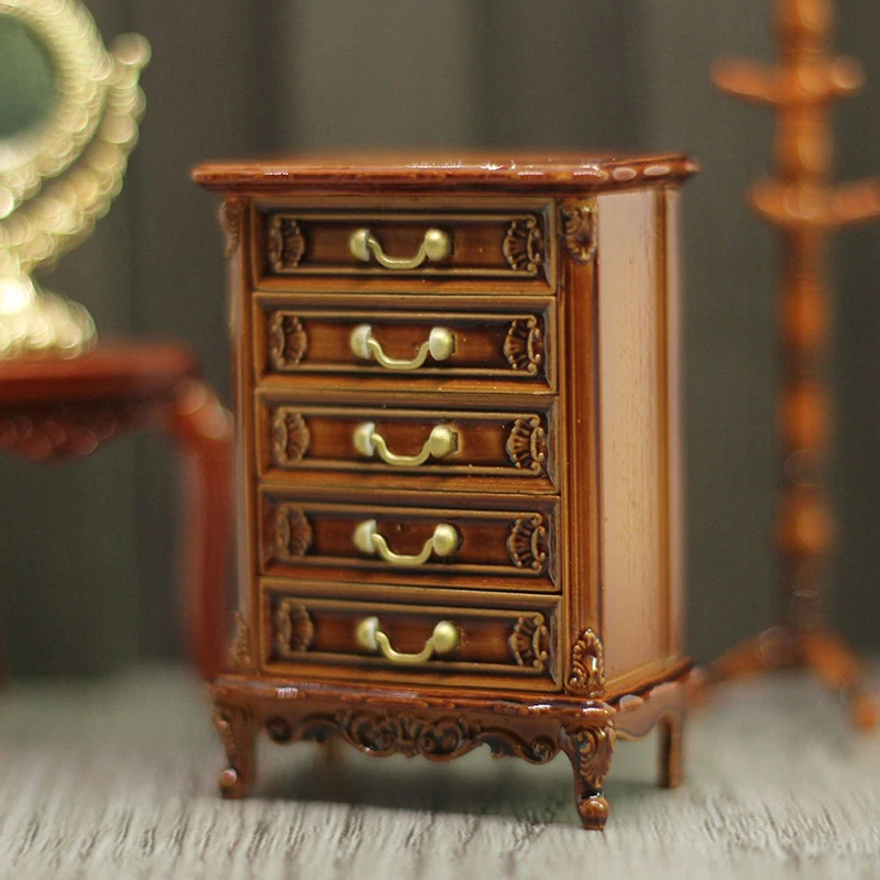 

1:12 Dollhouse duplex European and American bedroom chest of drawers Dollhouse Miniature Wood Display Cupboard Cabinet Showcase