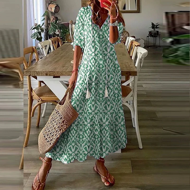 Платье женское Плиссированное однотонное с коротким рукавом V-образным вырезом и