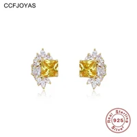 ccfjoyas 925 sterling silver vintage yellow zircon stud earrings for women french gold silver color wedding retro fine jewelry