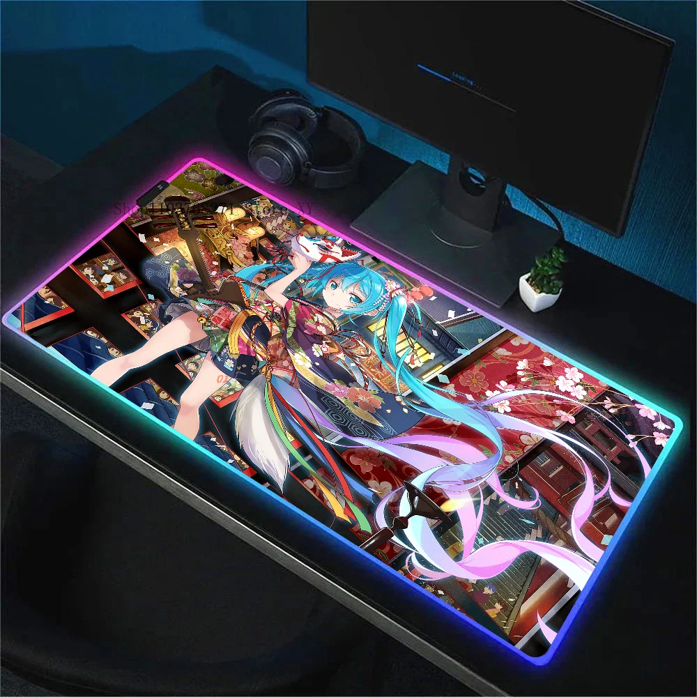 H_Hatsunes-M-Mikus Mousepad XXL RGB Gaming Mouse Pads HD Black Gamer Accessories Large LED