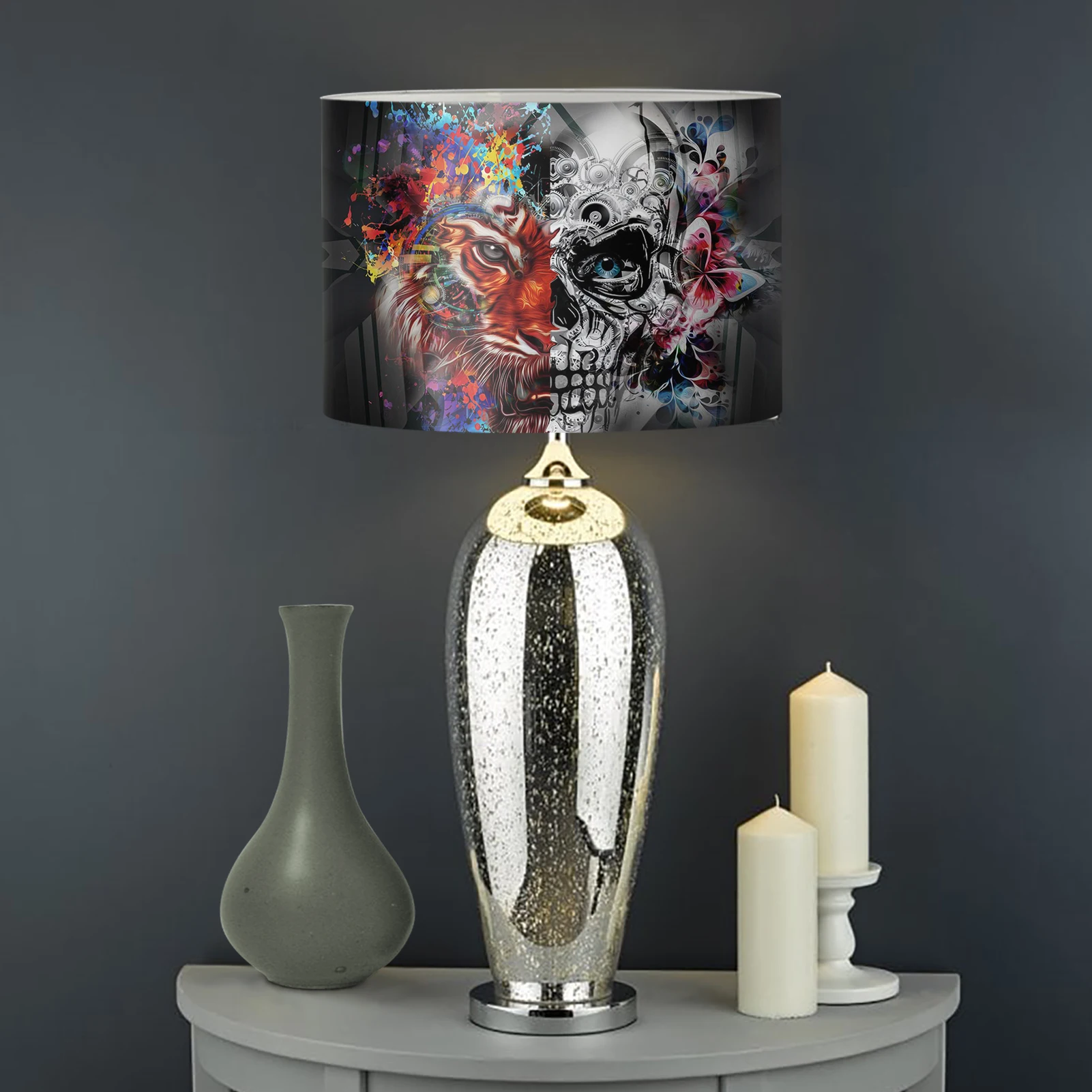 Skull Floral Print Halloween Gift Table Lampshade Bedroom Lamp Shade Covers Dust Proof Lamp Cover Light Lamp Screen Abat Jour