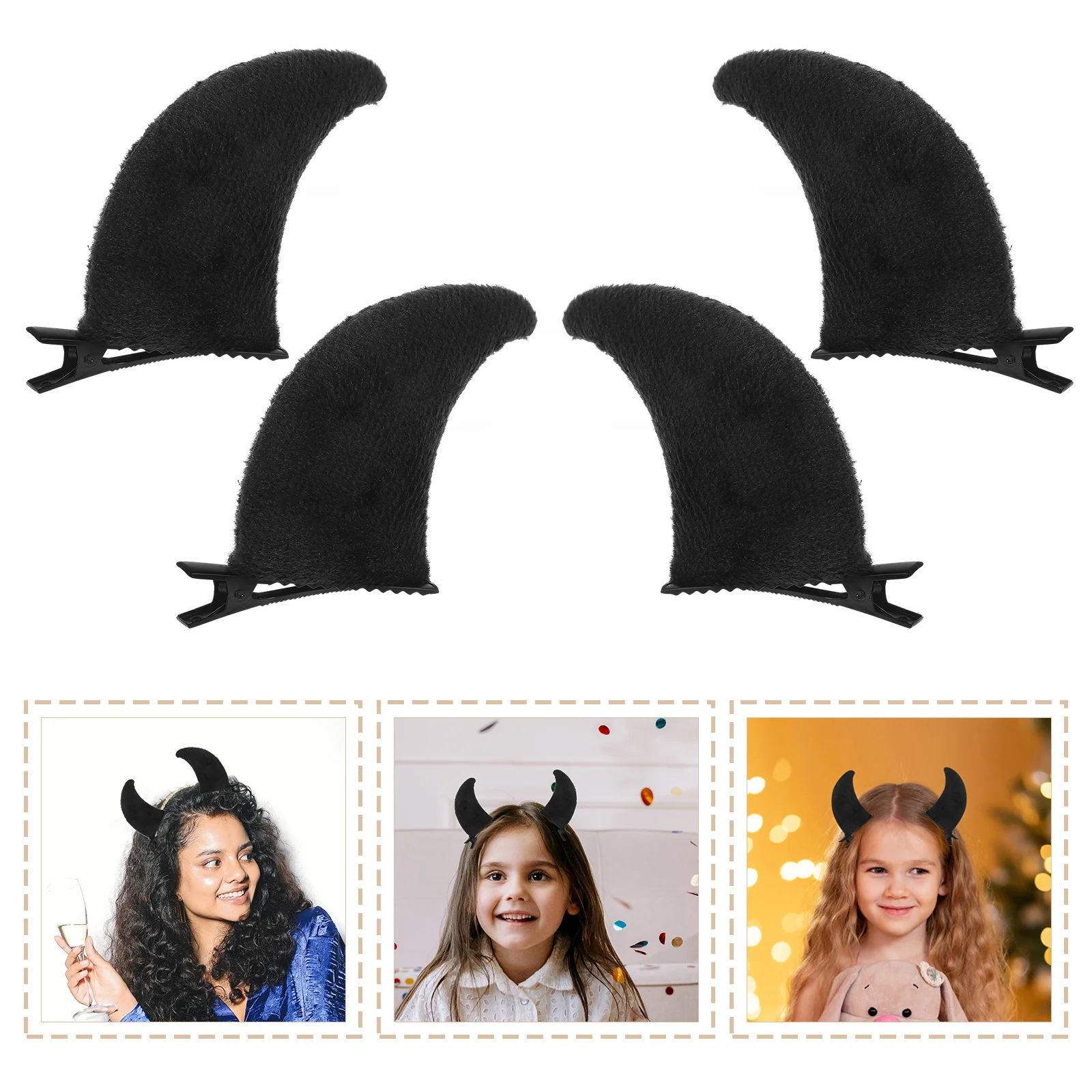 

4 Pcs Ox Horn Hair Clip Clips Women Goth Accessories Girl Fabric Halloween Miss