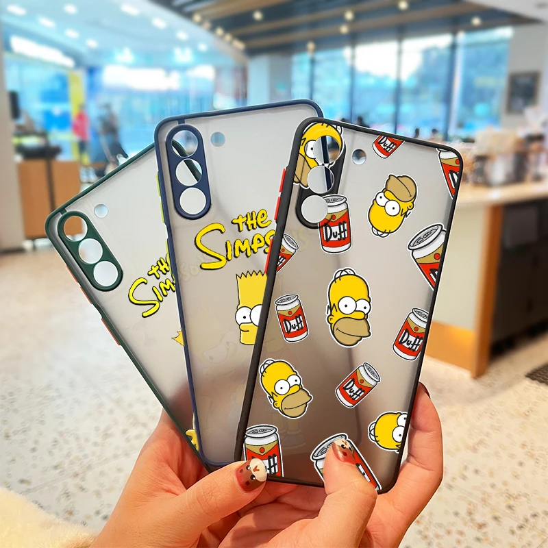 

Cute Cartoon The Simpsons For Samsung S21 20 10 8 9 M62 51 31 30S 20 FE Lite Plus (5G) Frosted Translucent Phone Case