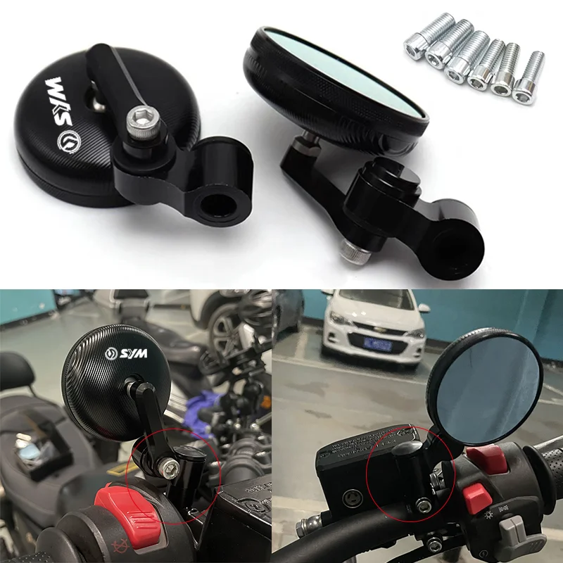 

CNC ALUMINUM Mini Retro Motorcycle Rearview Side Mirrors 8mm 10mm Blue Glass For SYM JP150 GR125 fiddle 3 FNX150 maxsym 400i 600