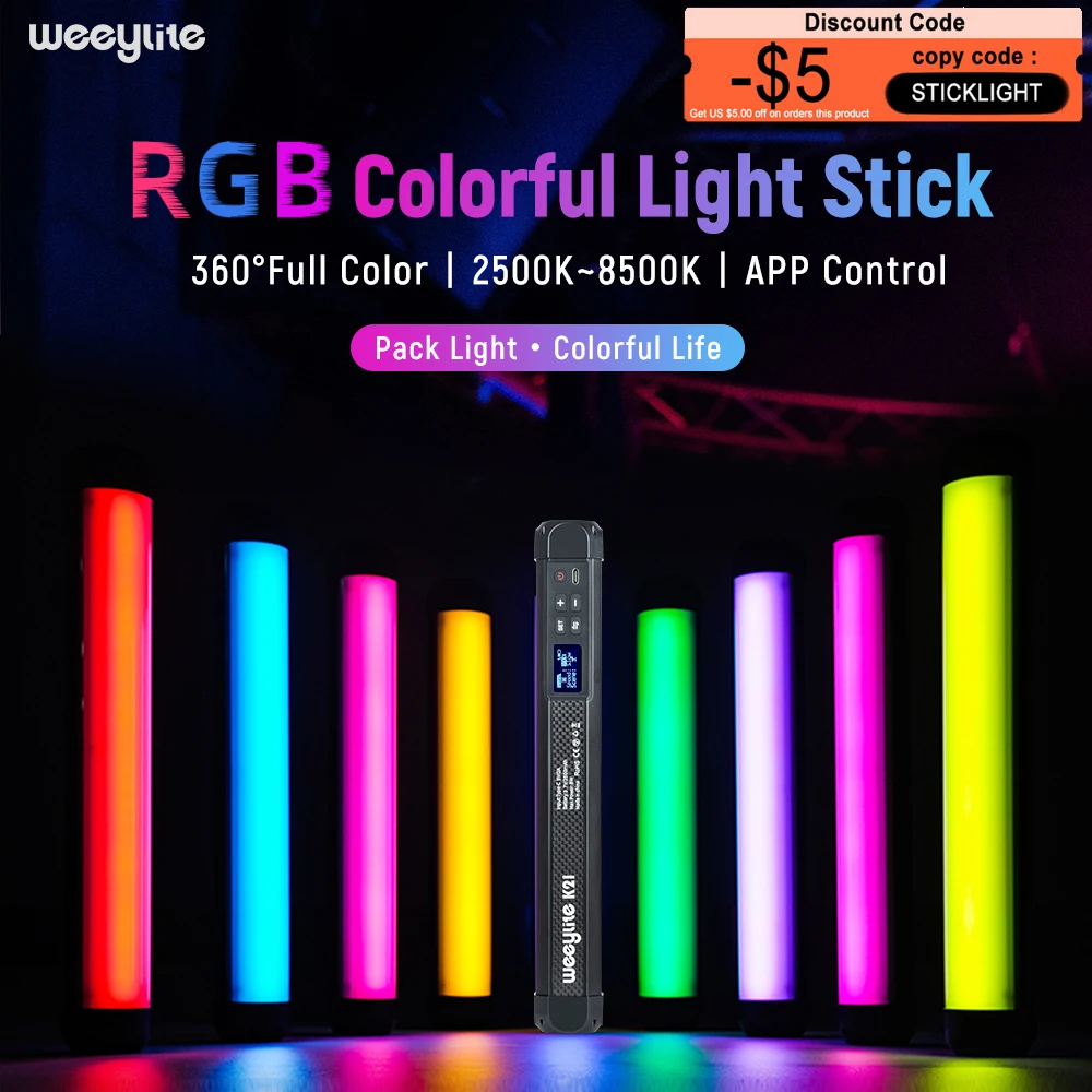 

Weeylite K21 8W RGB Colorful Ice Light Stick LED Video Handheld Tube APP Control Magnetic Photography Soft Luminary Light Selfie