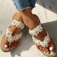 2022 summer new pearl flower plus size slippers fashion casual slippers flip flops beach plus size flat slippers for women