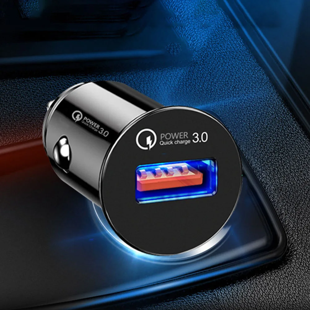 1Pcs Car USB Fast Charger LED Display QC 3.0 Adapter Mini Car Mobile Phone Charging Head Fast Charging Accessories Black