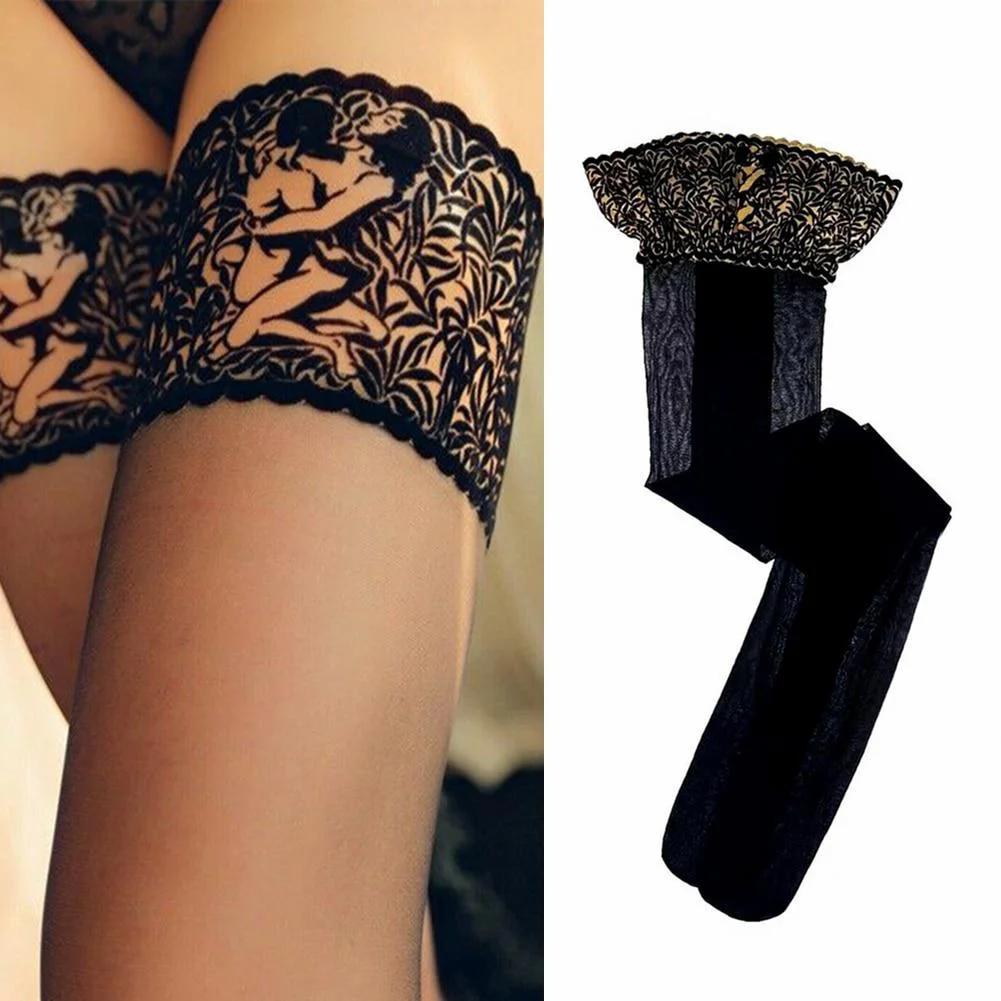 

Non Slip Silicone Stocking Women's Fashionable Lace Top Shiny Stockings Tiptoe Transparent Breathable and Sexy Hosiery
