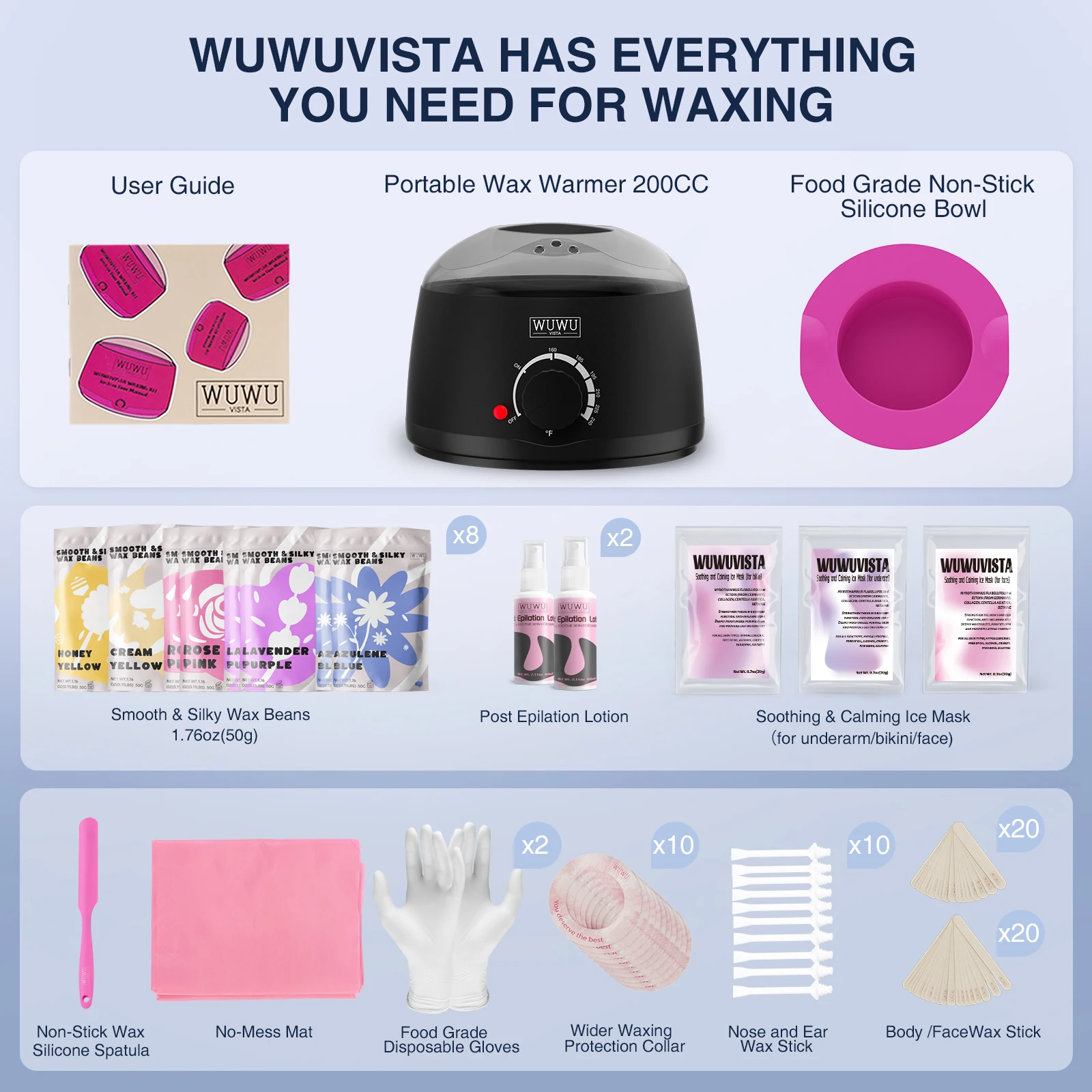 Набор для вощения WUWUVISTA удаления волос с твердым воском Восковая грелка расплава