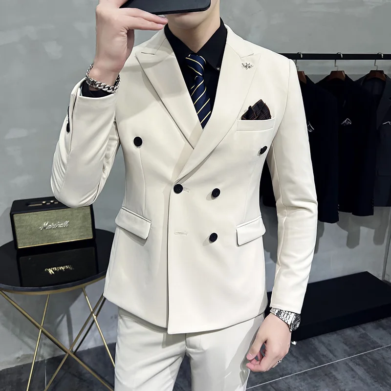 

2023New high-end fashion everything (suit + vest + trousers) slim business double-breasted small suit suit three-piece set