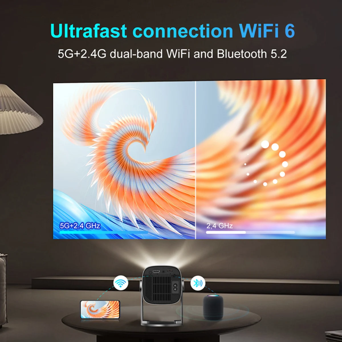 Фото Профессиональный мини-проектор 4k Hd 1280p Wi-Fi Led Smart TV (штекер США) №3