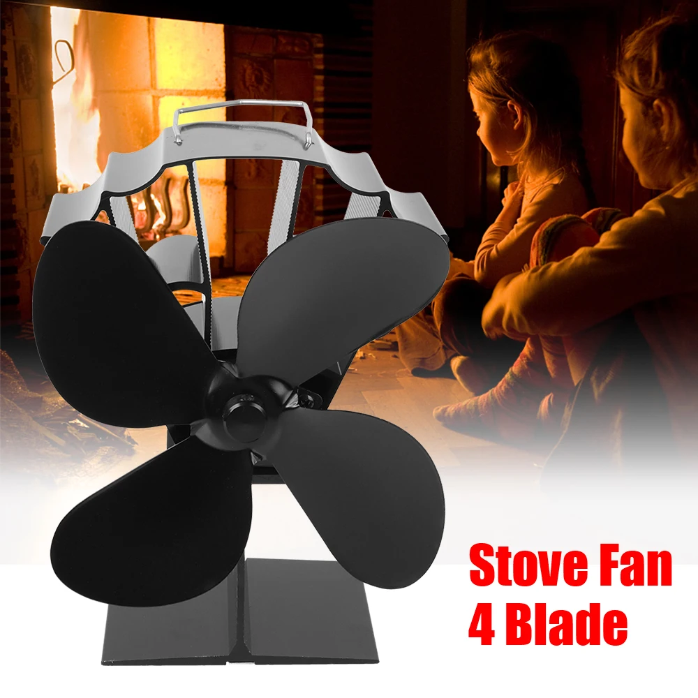

Вентилятор для плиты с нагревательным питанием, 4 лезвия, бревенчатая деревянная горелка, эффективное распределение тепла для бесшумного домашнего камина, черный цвет