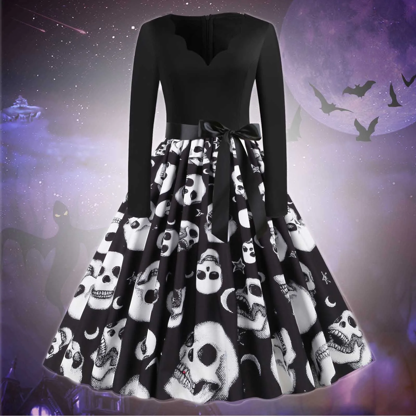

Women Gothic Halloween Print Short Sleeve V Neck Dress Vintage Dress Dress Long Sleeve Cape Dress Formal Wear Women Evening