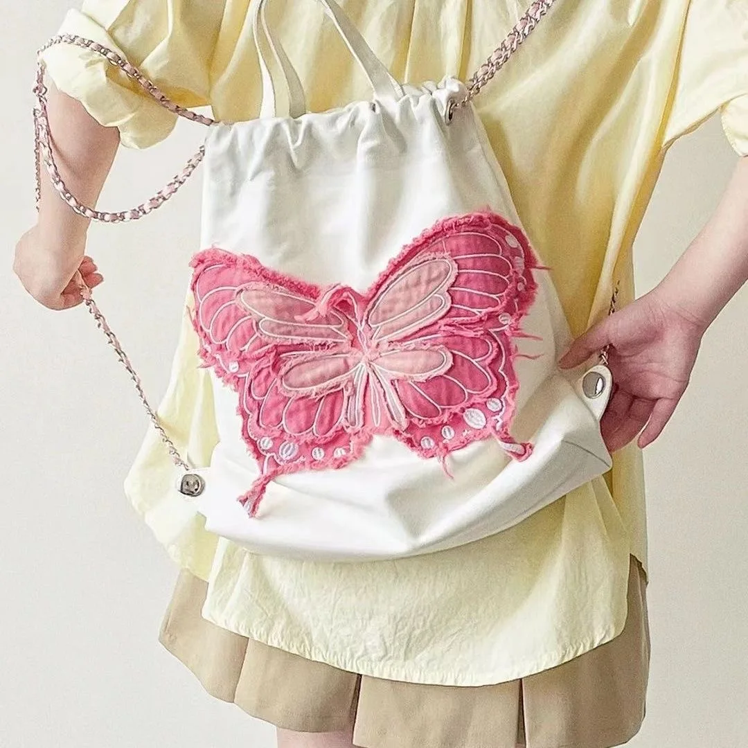 

Y2K Butterfly Pattern Backpack for Women Denim Fashion Mini Pack Kawaii Cute Student Bag for Cool Girl Designer Korean Style New