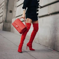 red boots for women high heel pointed toe sexy suede long boots spring autumn fashion over knee boots female women shoes
