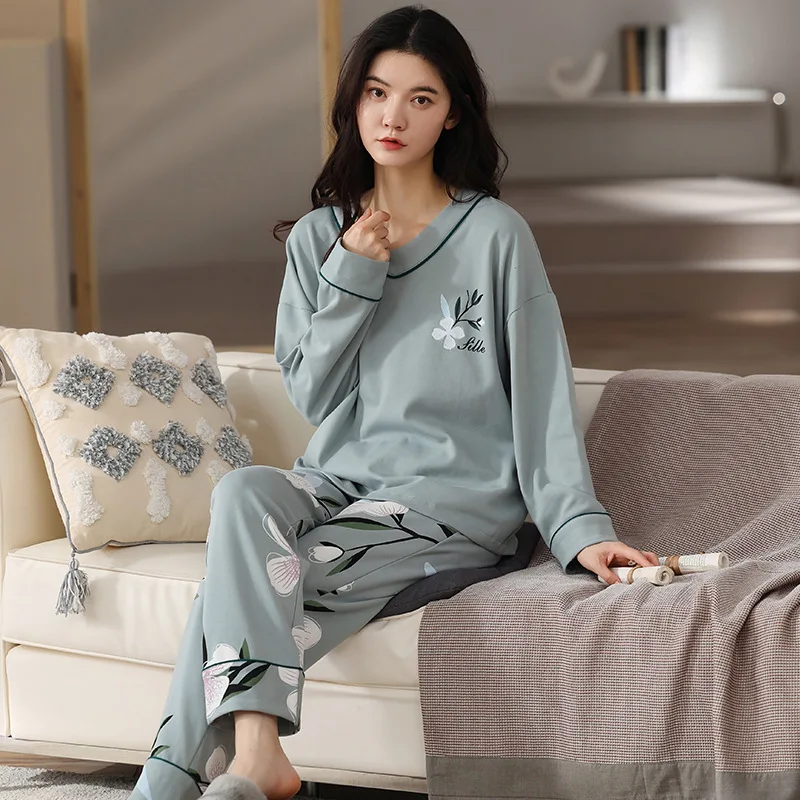 2023 Cotton Simple Women's Pajamas Spring And Autumn Models Casual Cute Loungewear Can Wear Outside The Home Clothing