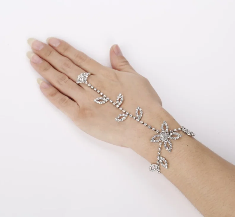 

ANGLANG Luxury Crystal Finger Bracelet Glitter Rhinestone Adjustable Chain Women Fashion Elegant Hand Chain Wedding Party Gifts