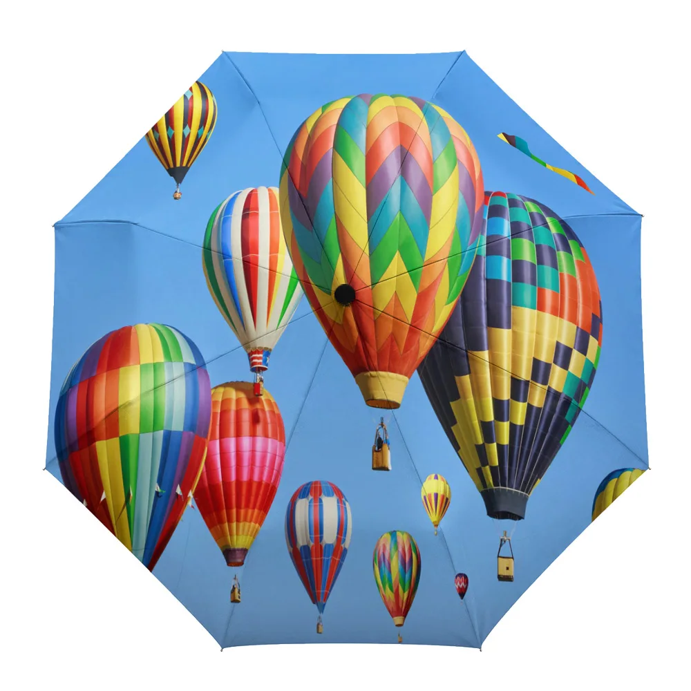 

Hot Air Balloon Colorful Sky Windproof Umbrellas Travel Folding Umbrella for Female Male Eight Bone Automatic Printed Parasol