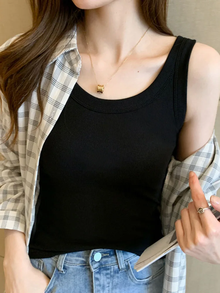 Майка женская трикотажная без рукавов повседневный однотонный базовый топ с