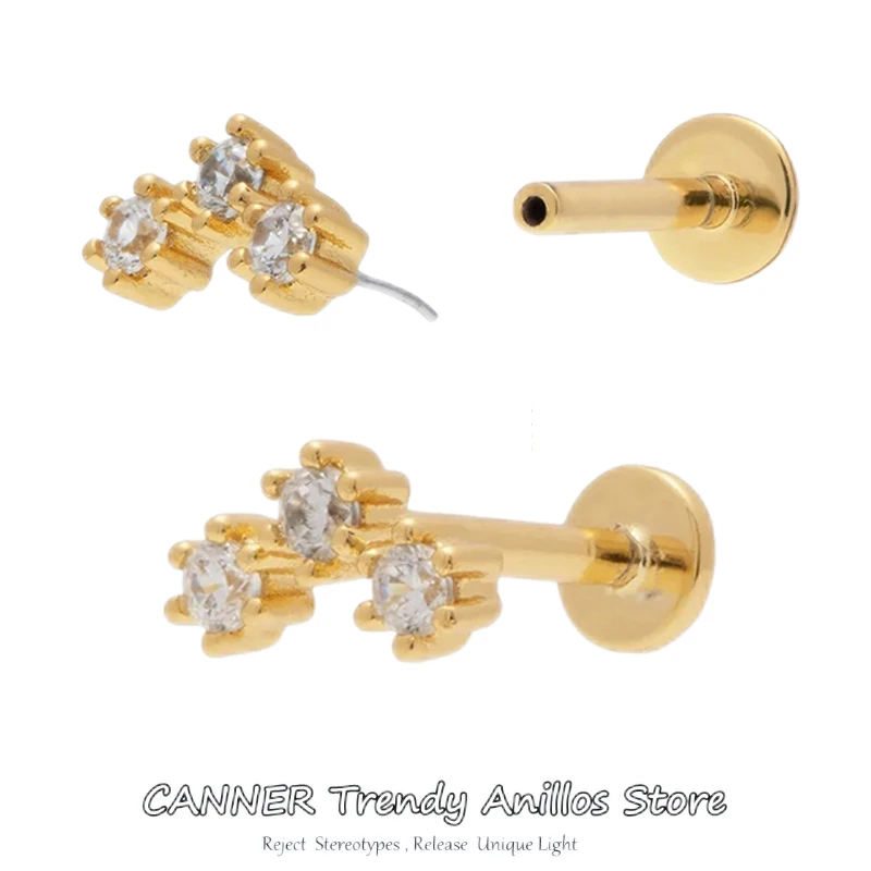 

CANNER New Design 925 Sterling Silver 1 Pair Minimalist Smile Zircon Piercing Stud Earrings for Women Flat Back Earrings Jewelry